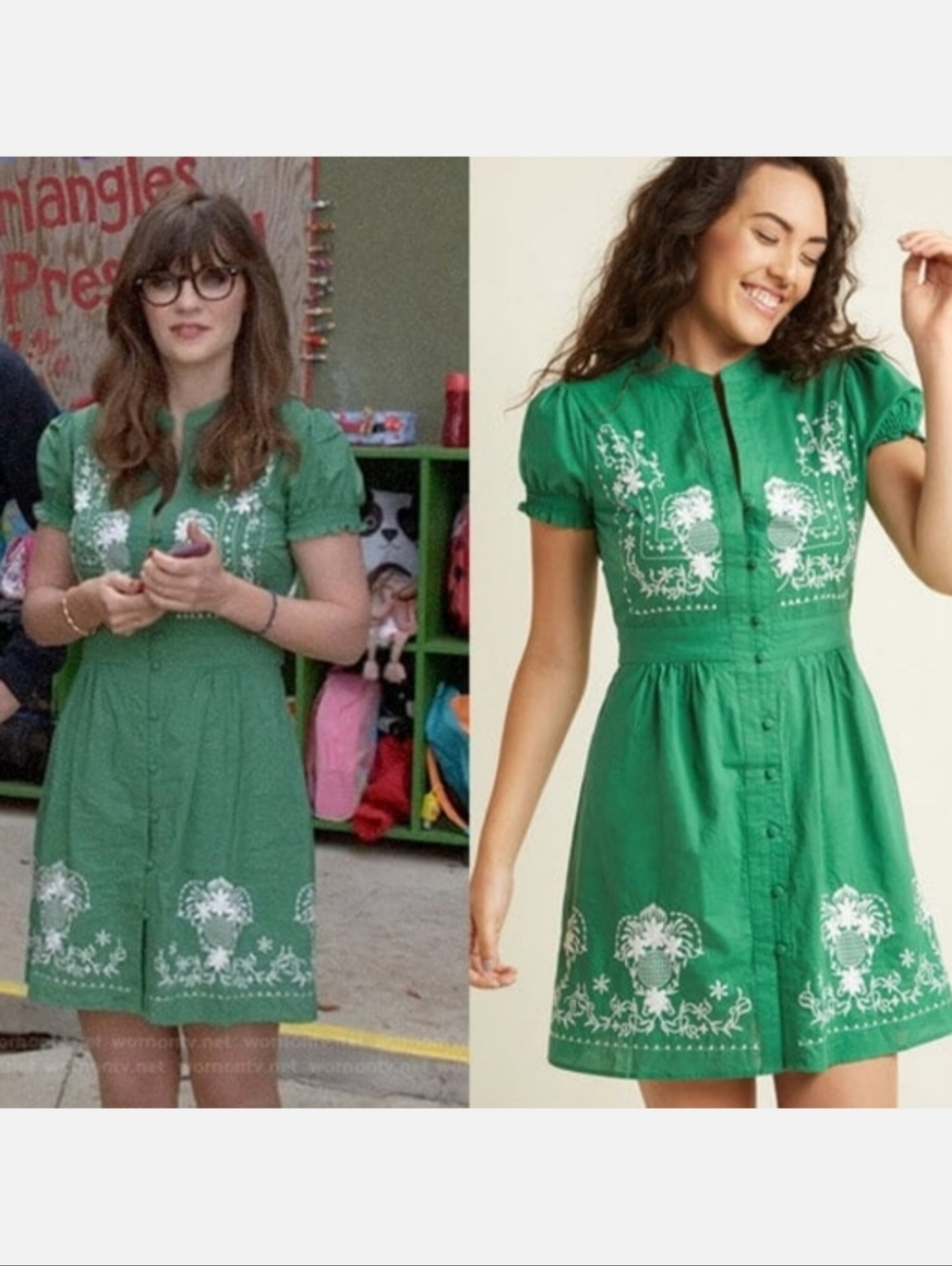 Sunny Girl Modcloth Women's Green Cotton A Line Embroidered Dress Size XL.